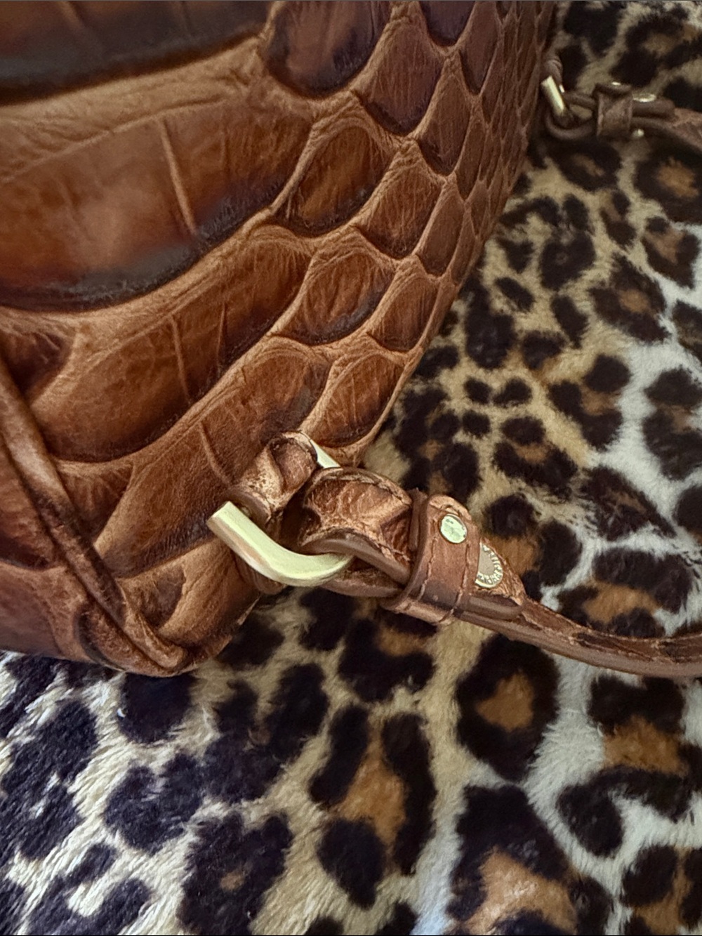 Brahmin Cognac Embossed Leather Mini Backpack - Picture 4 of 8